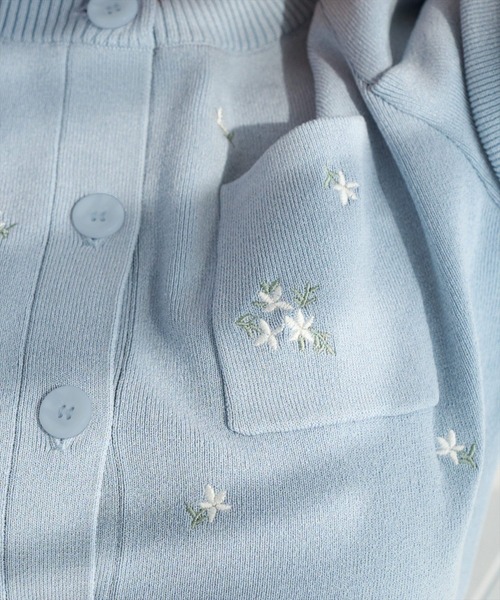 カーディガン 小花刺繍タックスリーブカーディガン レディースの画像