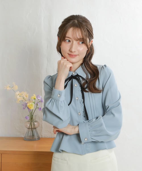 「ASTORIA ODIER」 長袖シャツ MEDIUM サックスブルー レディース_画像2