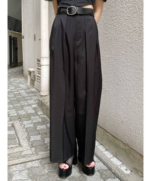 ワイドパンツ スラックス パンツ オーバータックワイドパンツ「ベルト付」　夏服 レディース | MURUA | 02