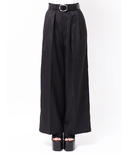 ワイドパンツ スラックス パンツ オーバータックワイドパンツ「ベルト付」　夏服 レディース | MURUA | 13