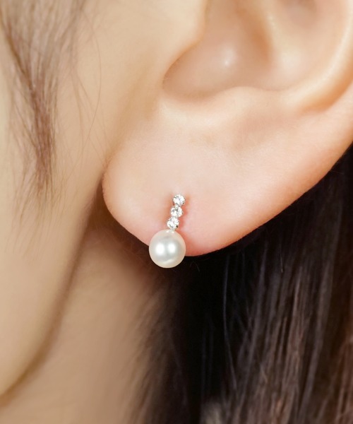 ピアス K14・K10 タンスイパール バーラインピアス ( WG) レディースの画像