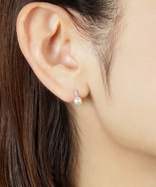 ピアス K14・K10 タンスイパール バーラインピアス ( WG) レディースの画像