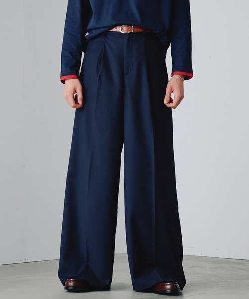 「Adoon plain」 スラックス SMALL ネイビー メンズ_画像3