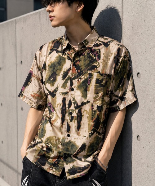 ALMO シャツ 半袖 「Bls」 「ZM」「Bling Leads」総柄半袖シャツ(BL