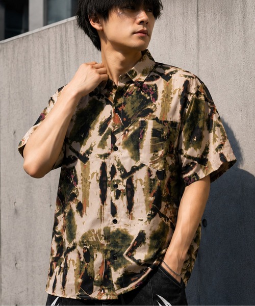 ALMO シャツ 半袖 「Bls」 「ZM」「Bling Leads」総柄半袖シャツ(BL