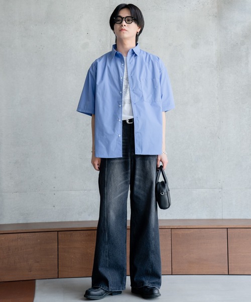 「SINSS」 半袖シャツ SMALL サックスブルー メンズ_画像9
