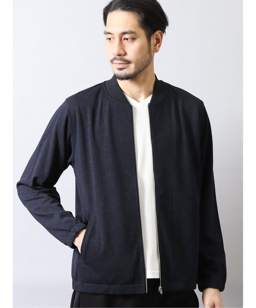トップス タカキューメンズ/TAKA-Q:MEN ストレッチポンチ シャドープリント リブブルゾン