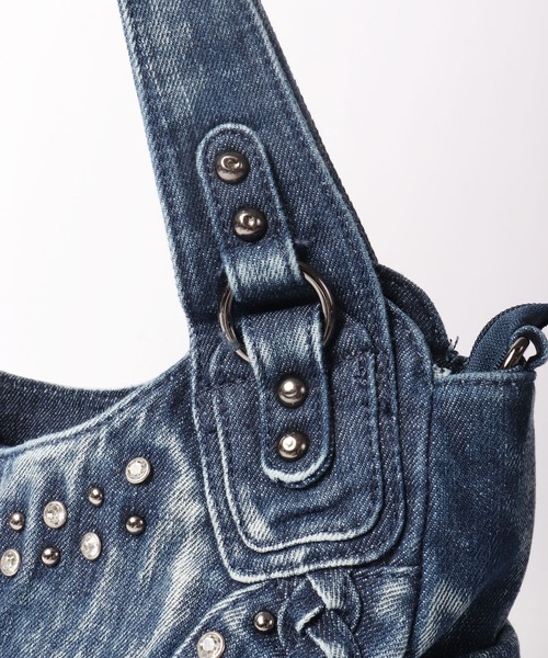 ショルダーバッグ BLACK JACKALL CROWN デニム スタッズ デコレーション 2WAY ショルダーバッグ トートバッグ_10