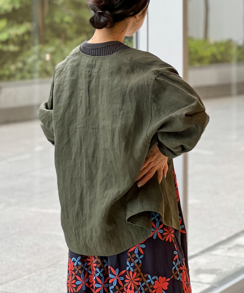 IENA LA BOUCLE ジャケット ブルゾン 麻シーチングVネック