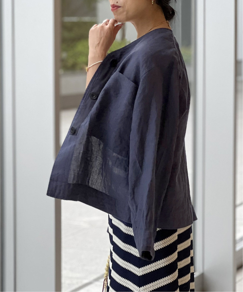 IENA LA BOUCLE ジャケット ブルゾン 麻シーチングVネック