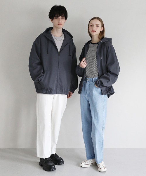 ブルゾン アウター スムースツイル ジップアップフーデットジャケット