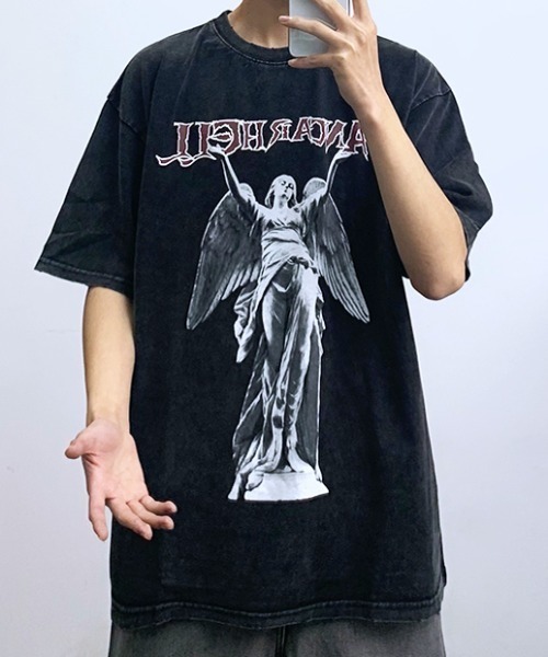 tシャツ A'GEM/9 × .kom 「ARULE/アルール」スプレー＆プリントTシャツ レディース メンズ ARULE tシャツ A'GEM/9 × .kom「ARULE/アルール」エンジェル