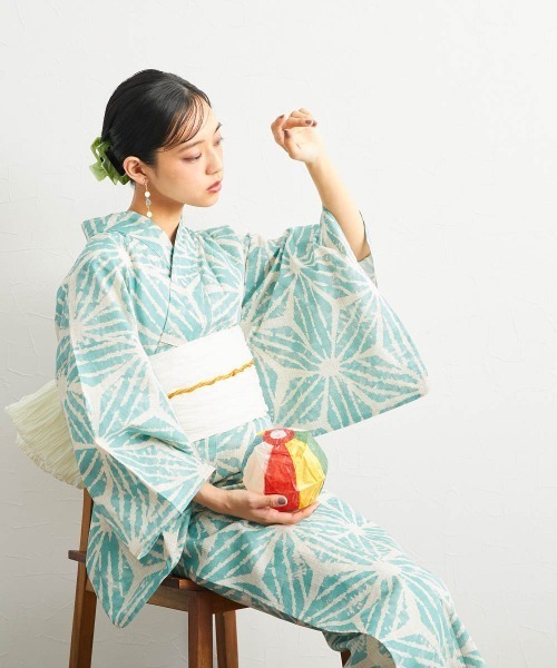浴衣 「浴衣」古典柄綿麻ゆかた5点セット（ゆかた＋へこ帯＋下駄＋帯どめ＋腰ひも） レディース