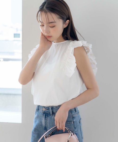 ブラウス シャツ ノースリクロップドフリルシャツ レディース ノースリクロップドフリルシャツ(シャツ)｜トップス｜SNIDEL