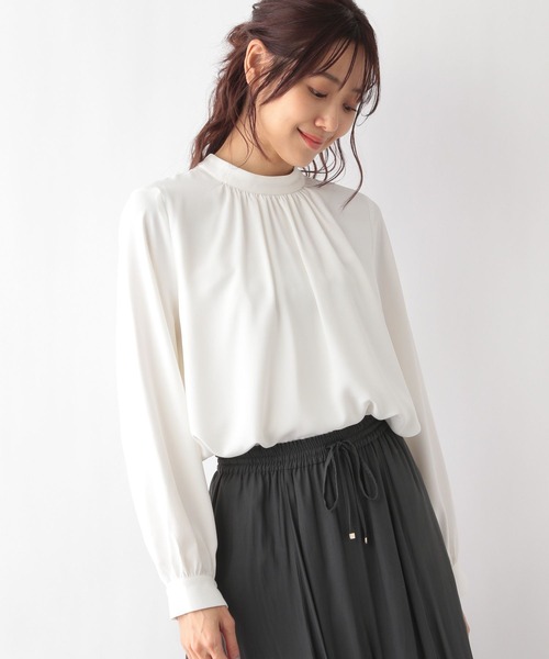 GLOBAL WORK ブラウス シャツ お手入れらくらくスタンドギャザー