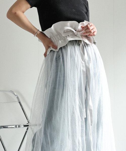 ap retro ベルト チュール付きフェイクレザーベルト レディース