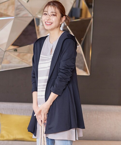 ニット セーター 「洗える」キーネックボーダーニットチュニック レディース Tiaclasse ニット セーター 「洗える」キーネックボーダーニット