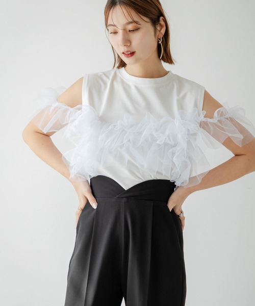 tシャツ チュールドッキングカットソー レディース rectangle tシャツ 3WAYチュールドッキングカットソー