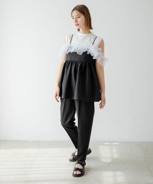 tシャツ 3WAYチュールレイヤードカットソー レディース rectangle tシャツ 3WAYチュールドッキングカットソー
