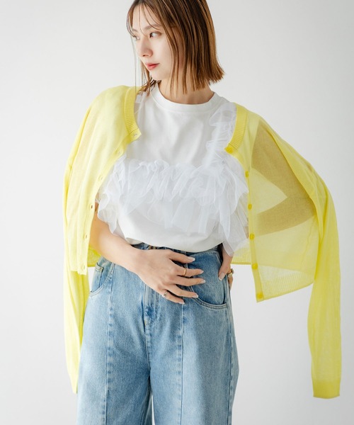 tシャツ 3WAYチュールレイヤードカットソー レディース rectangle tシャツ 3WAYチュールドッキングカットソー