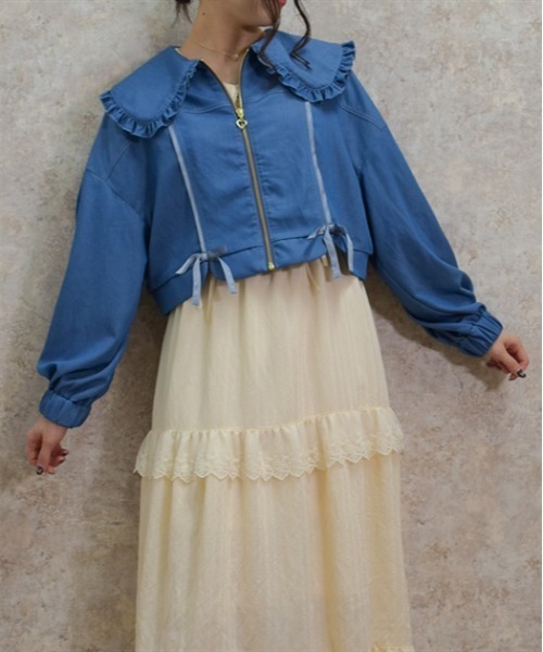 axes femme POETIQUE ブルゾン アウター ビッグ襟配色ライン