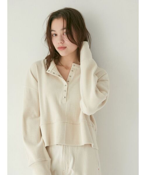 Ungrid　テレコヘンリーショートトップス Ungrid tシャツ テレコヘンリーショートトップス レディース