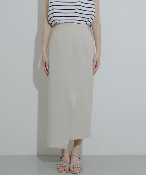 アシンメトリー リネン スカート ライトリネンストレッチ アシンメトリーフレアスカート | maison