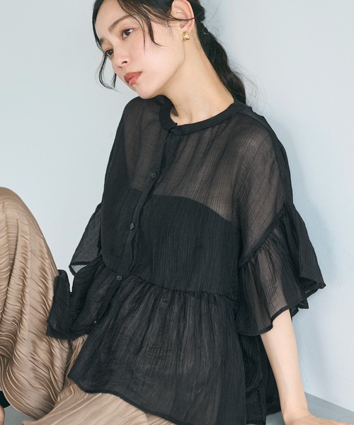 未使用✨コヒナ　シアー　シャツ　フリル　ブラウス　ブラウス 未使用✨コヒナ シアー シャツ フリル ブラウス ブラウス - メルカリ