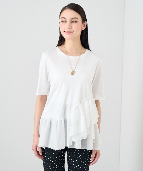 ANAYI（アナイ） tシャツ コットンスムースフリルデザインプルオーバー