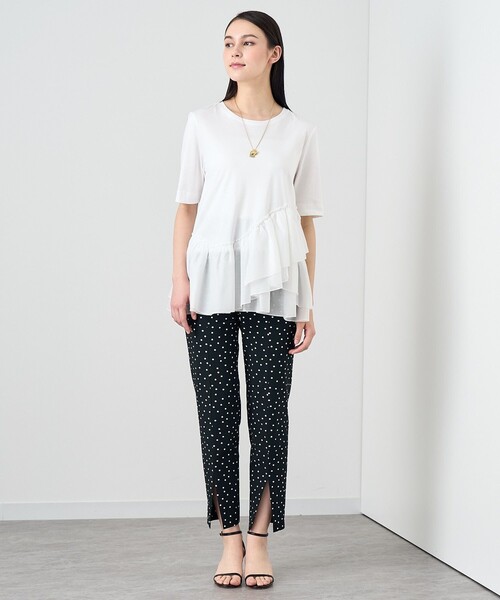 ANAYI（アナイ） tシャツ コットンスムースフリルデザインプルオーバー