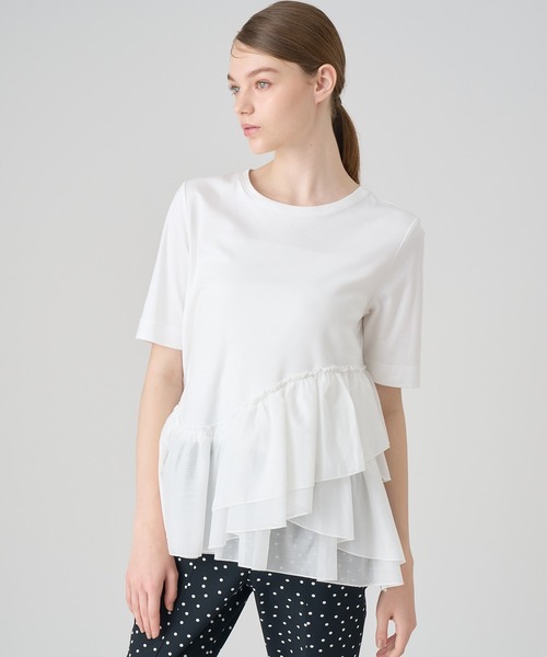 tシャツ コットンスムースフリルデザインプルオーバー レディース ANAYI tシャツ コットンスムースフリルデザインプルオーバー