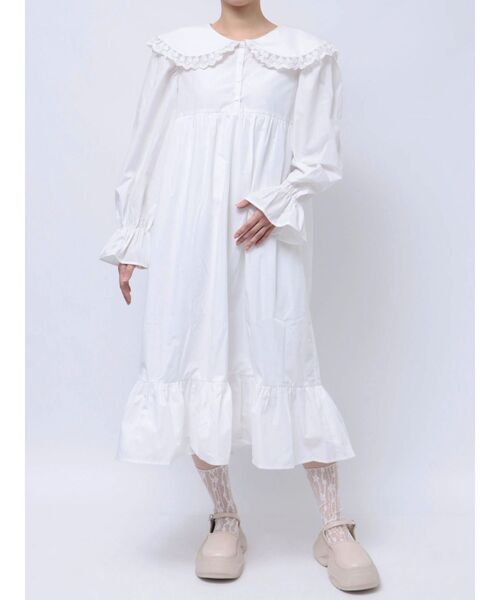 merry jenny ワンピース フリルカラーギャザーワンピース : ZOZOTOWN