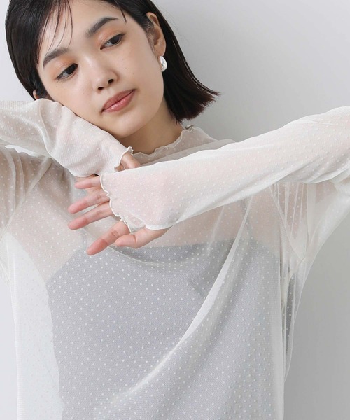 Gready Brilliant tシャツ フロッキードット指ぬき袖カットソー