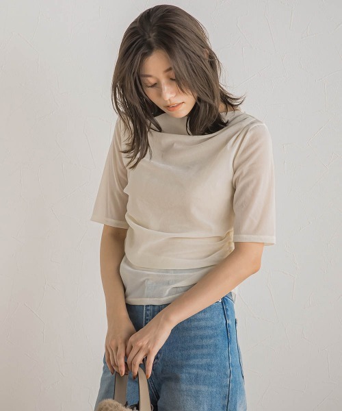 tシャツ シアーベロアドレープトップス「手洗い可能」 レディース