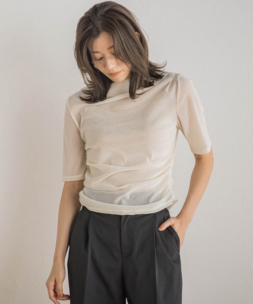 Droite lautreamont tシャツ シアーベロアドレープトップス