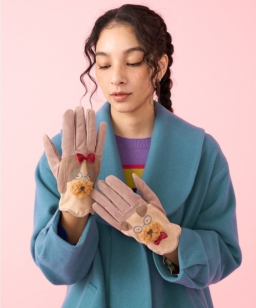 Jocomomola（ホコモモラ） 手袋 犬モチーフスウェード調手袋