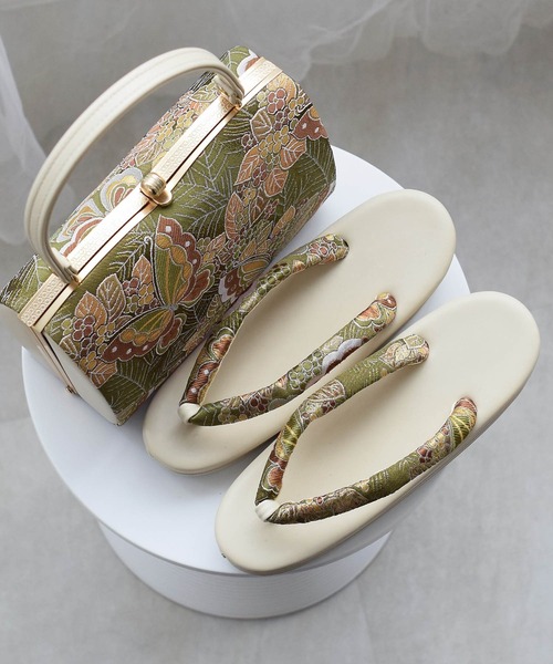 utatane 草履バッグ 金襴織 若草蝶々×クリーム レディース : ZOZOTOWN