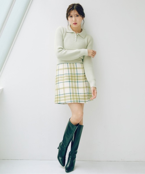 JILL by JILL STUART ラップ風ビッグカラーチェックミニスカート JILL by STUART スカート ラップ風ビッグカラーチェックミニ