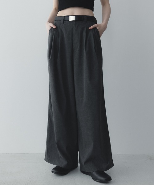 remer ワイドパンツ スラックス ルーズベーシックタックワイドバギー