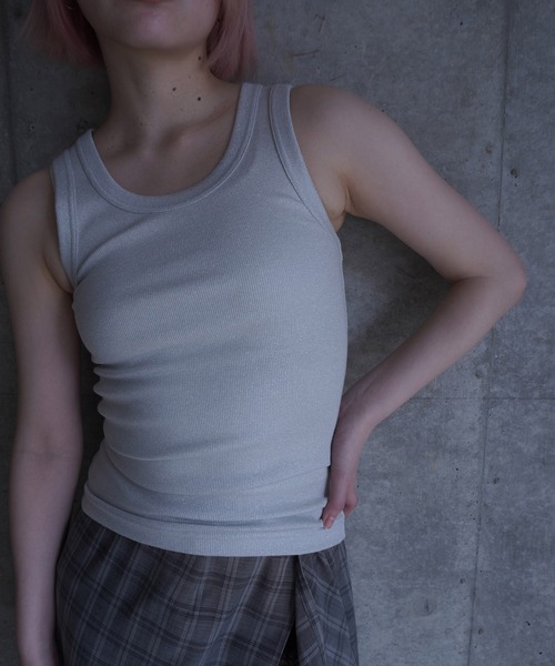 タンクトップ ノースリーブ GLITTER RIB TANK TOP レディース
