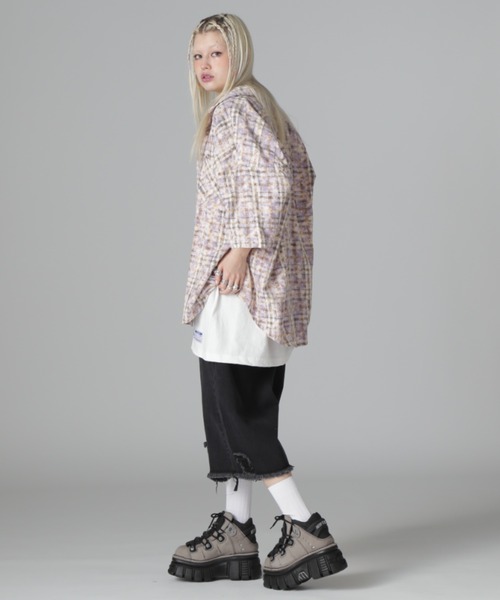 ブラウス シャツ 「WEB＆限定」DankeSchon/ダンケシェーン/BLEACH CHECK OPEN COLLER レディース メンズ セール】【WEB＆DEPOT限定】DankeSchon/ダンケシェーン/BLEACH