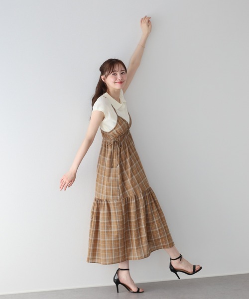 ワンピース 「お気に入り2万人突破！/7色展開」チェック柄サイドリボンキャミワンピースの画像