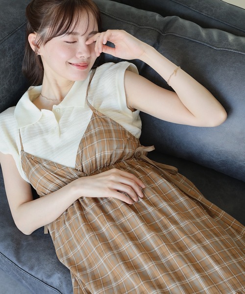 未使用　バーバリー　襟付き　ドッキングワンピース　チェックスカート　半袖　18m 未使用 バーバリー 襟付き ドッキングワンピース チェックスカート