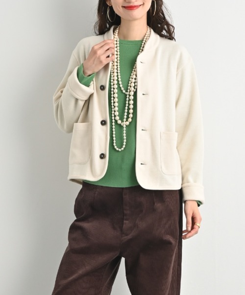 コート アウター ウールコットン混スタンドカラージャケット