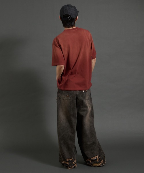 Perushu ジーンズ ヘビーウォッシュ クラッシュデニムパンツ メンズ