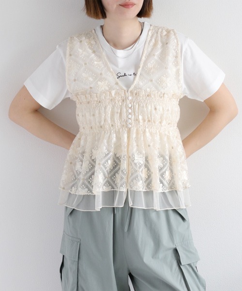 激安ブランド cepo レディース チュールレース刺繍ビスチェ シャツ ブラウス トップス
