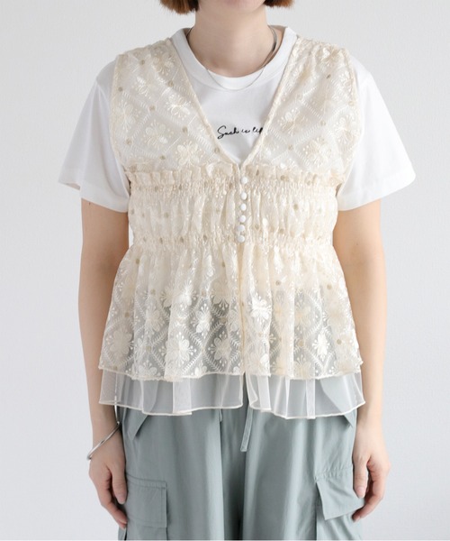 cepo ブラウス シャツ チュールレース刺繍ビスチェ レディース