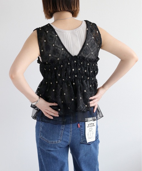 cepo ブラウス シャツ チュールレース刺繍ビスチェ レディース