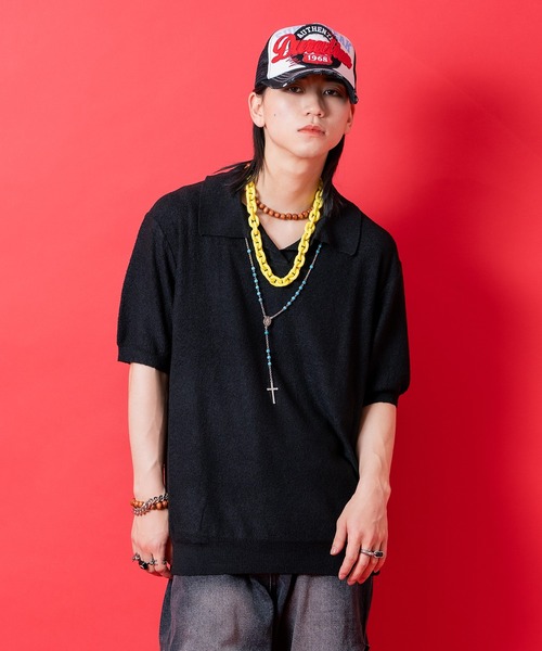 ポロシャツ a.p.o.v. ストレッチパイルニットスキッパーポロシャツ