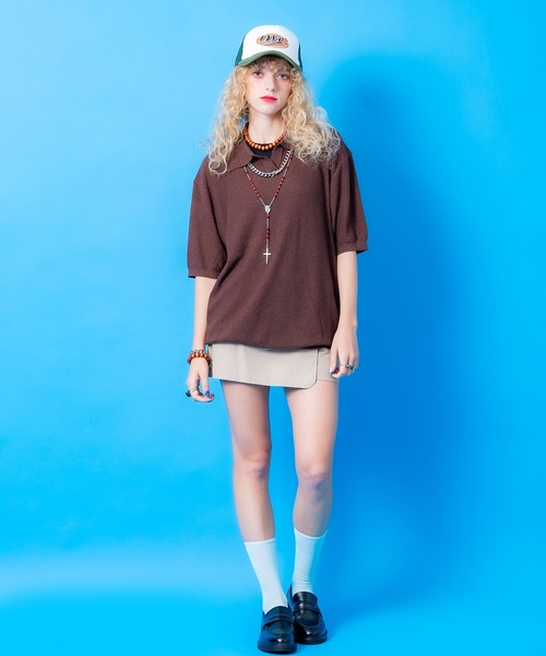 レディース スキッパーネック ポロシャツ XS 半袖 ポロシャツ 半袖 a.p.o.v. ストレッチパイルニットスキッパー